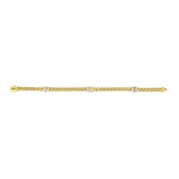 New 14K GOLD WOVEN DIAMOND STATION BRACELET - Picture 1 of 1